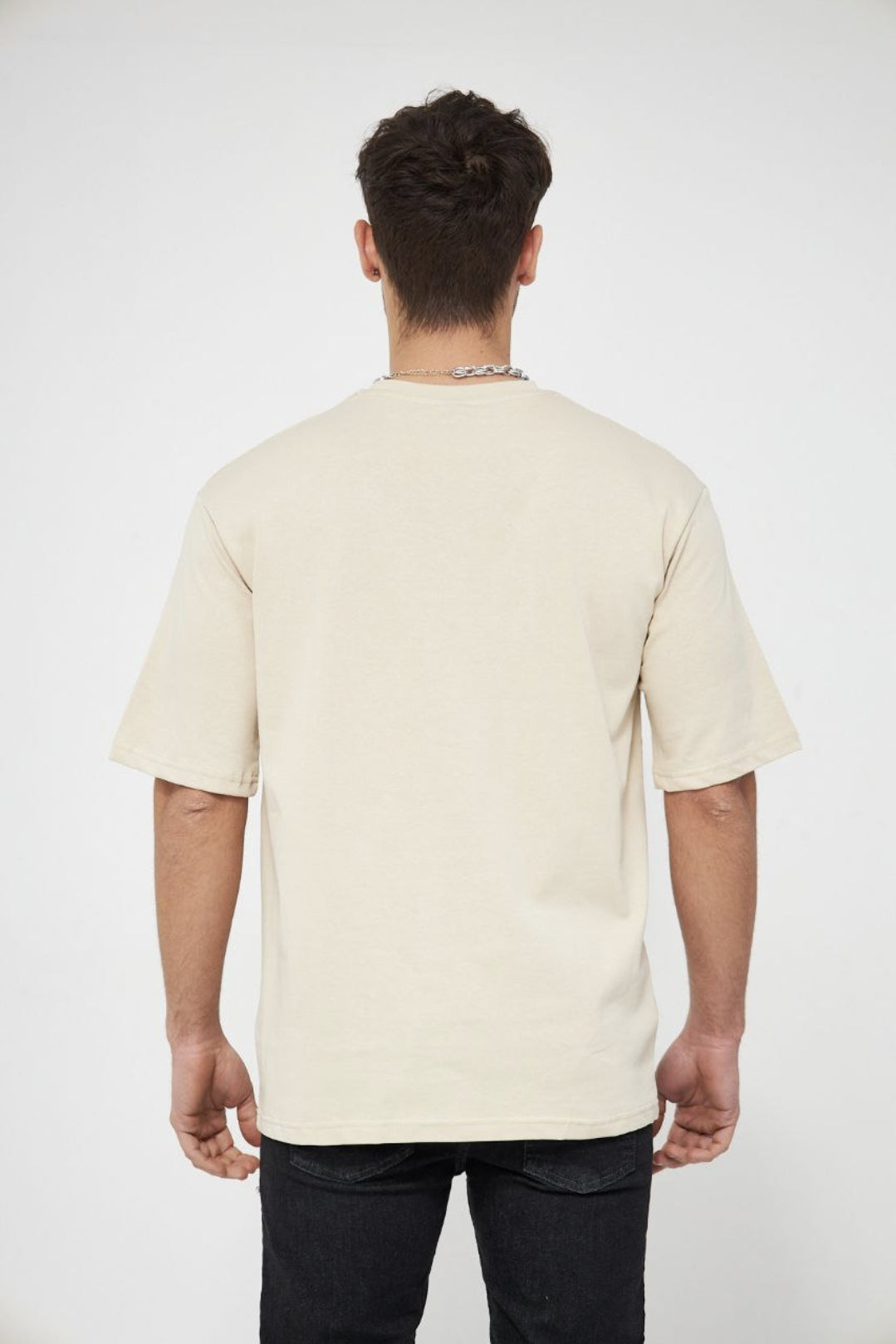 T-shirt met witte duifprint - beige