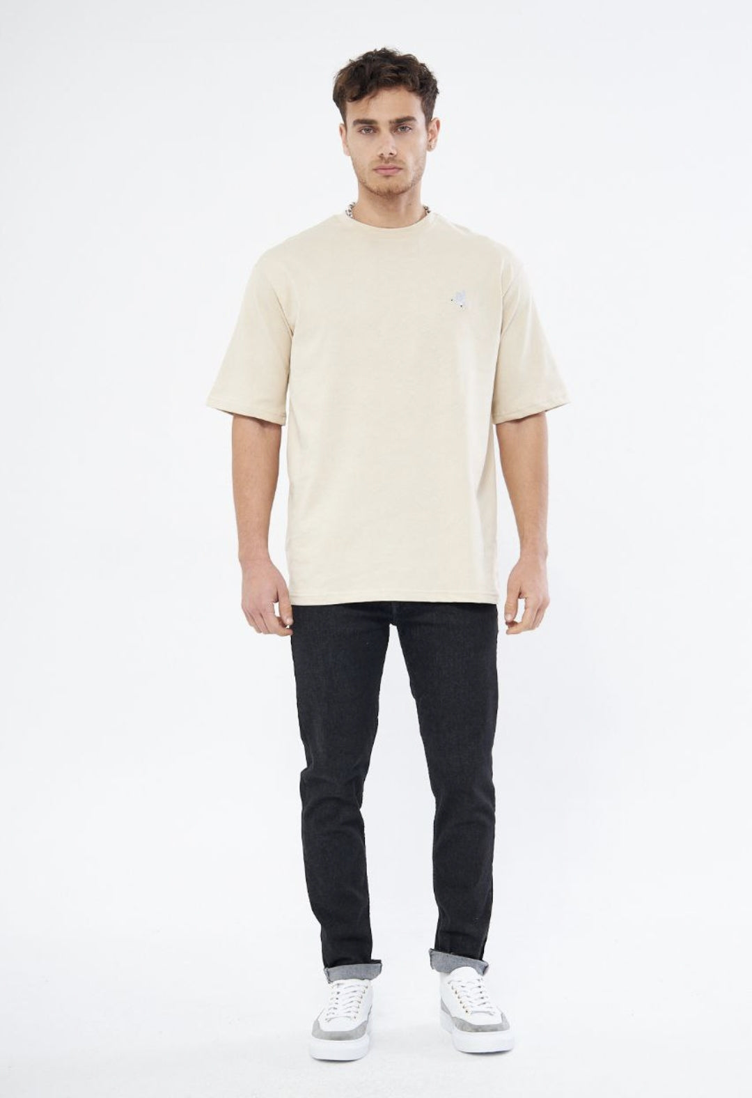 T-shirt met witte duifprint - beige