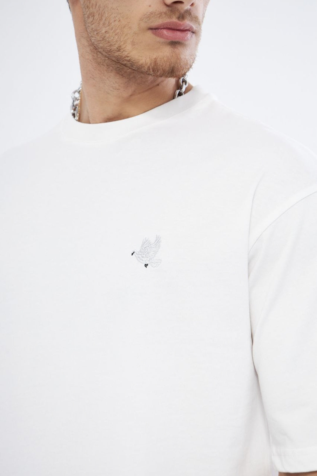Wit T-shirt met duivenprint - Offwhite