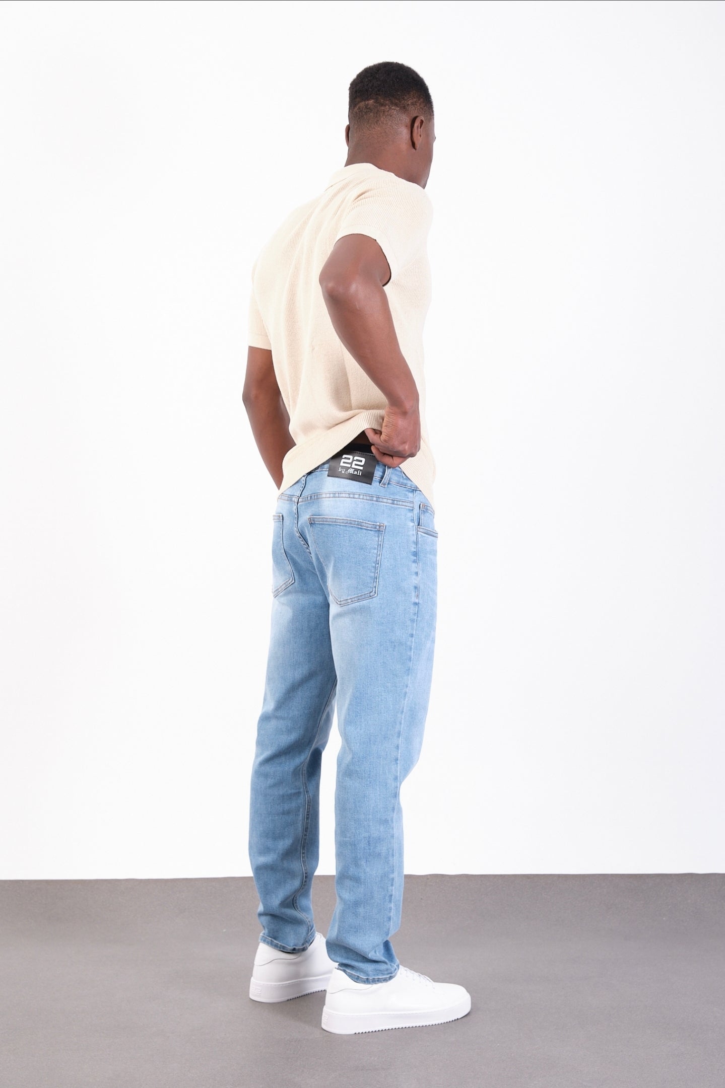 Beige Short Sleeve Ribbed Knit Polo Shirt