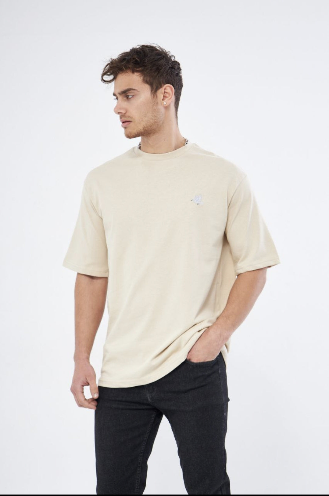 T-shirt met witte duifprint - beige