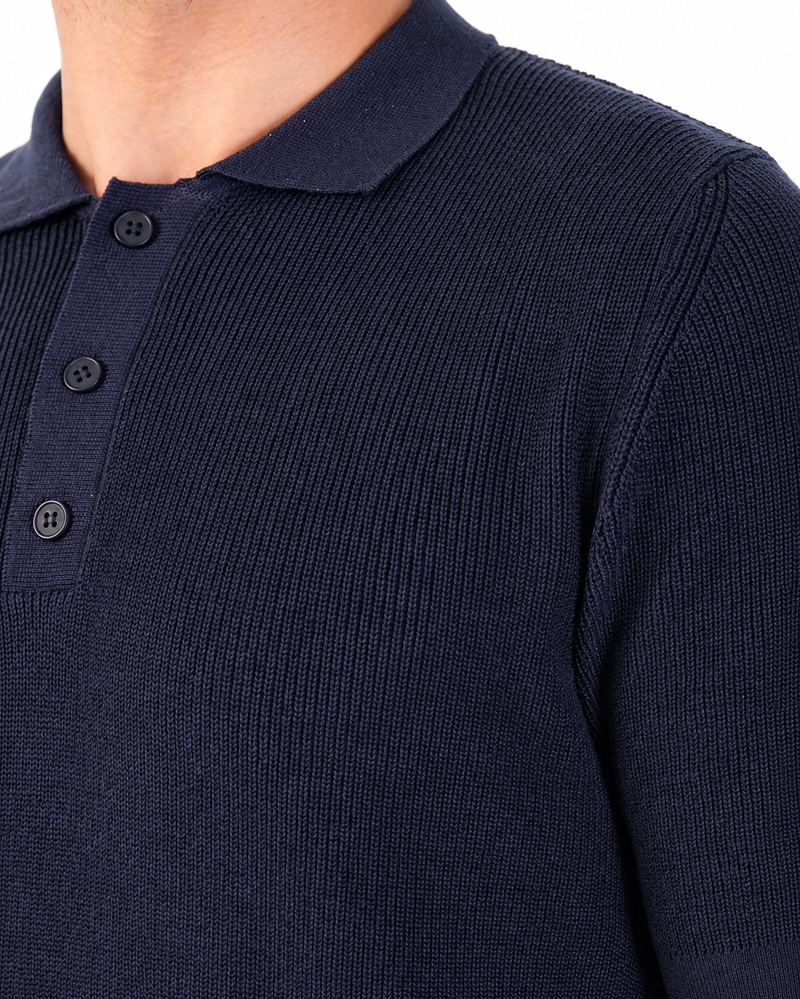 Navy Short Sleeve Ribbed Knit Polo Shirt