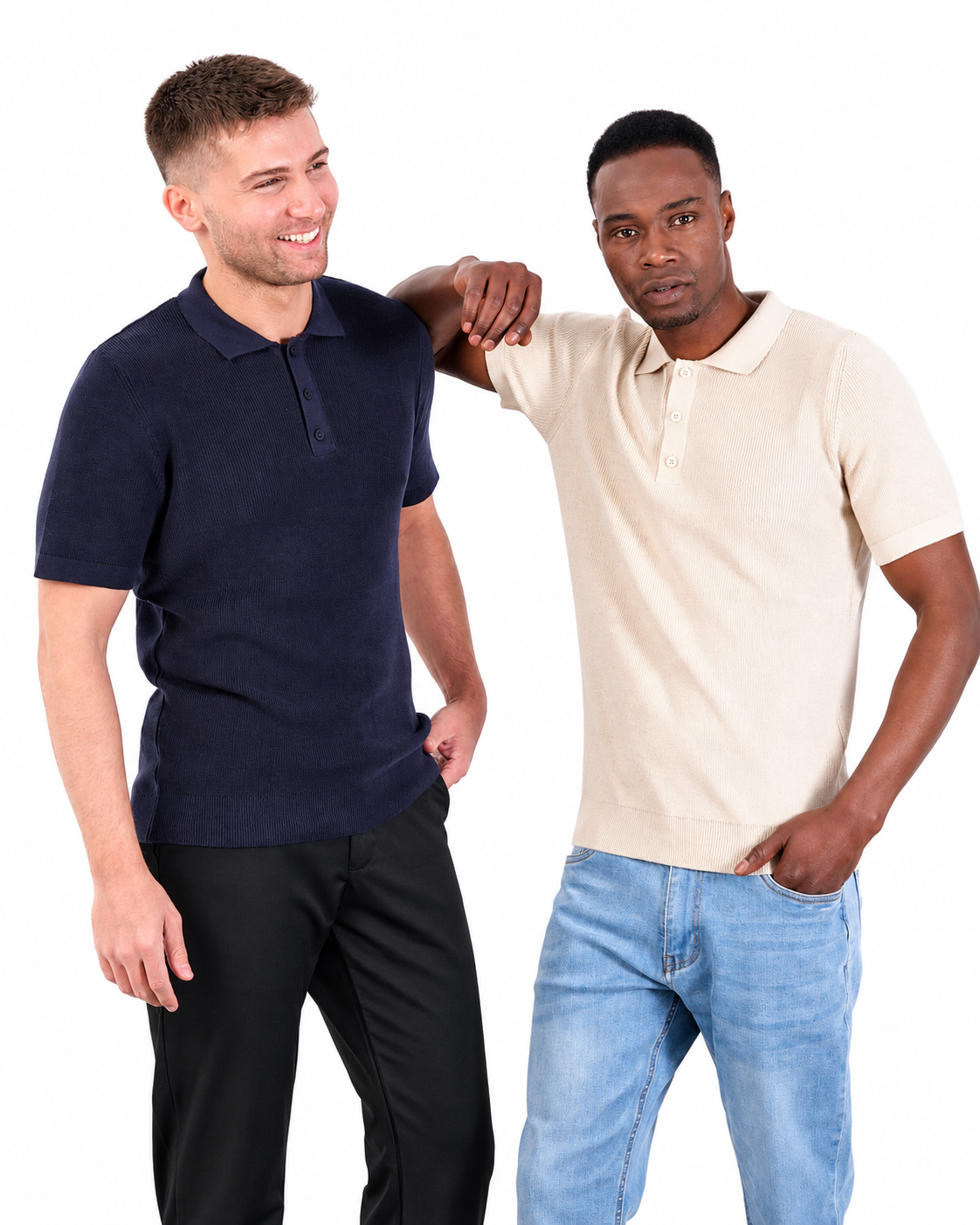 Navy Short Sleeve Ribbed Knit Polo Shirt